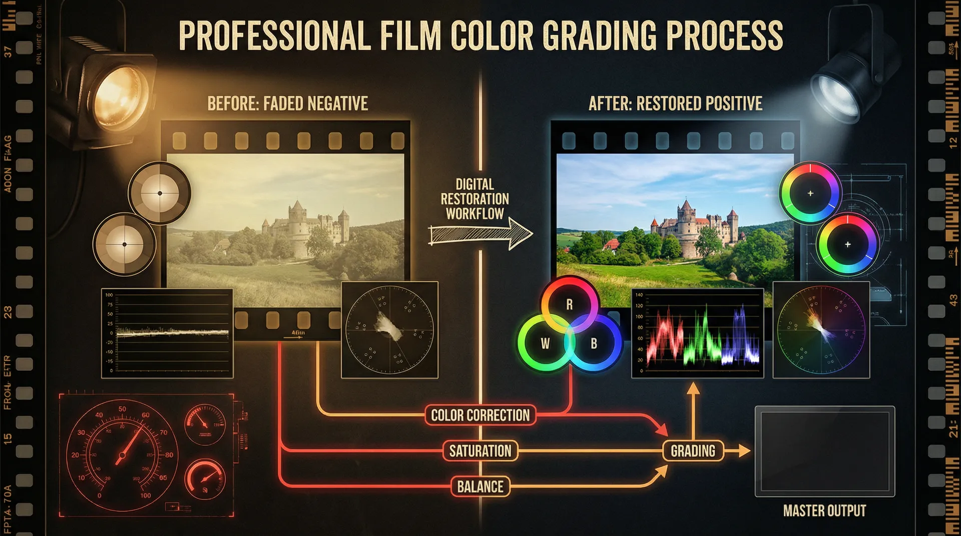 胶片时光机 专业色彩校正 Color Grading 工作流程示意图